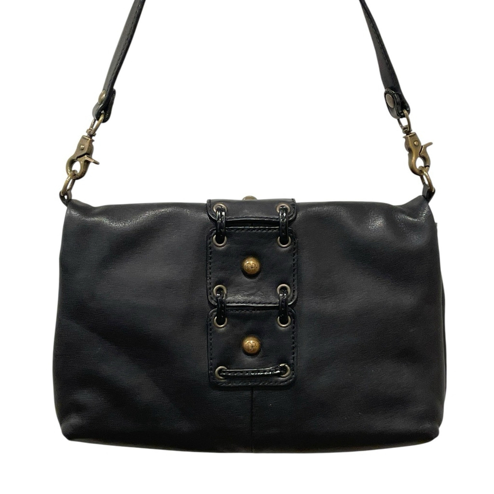 Donald J Pliner Womens Leather Bag Purse Shoulder Strap Brass Hardware Black - Picture 4 of 16
